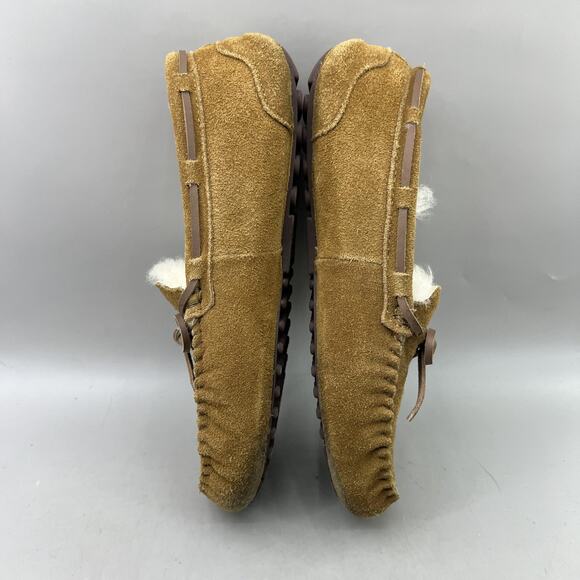 Fireside By Dearfoams Shoes Womens Size 9 Brown Suede Moccasin Faux Fur Slippers - Picture 6 of 8